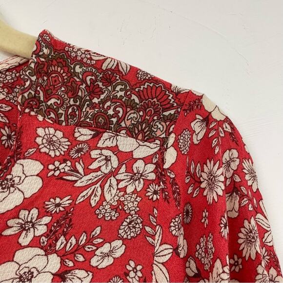Cynthia Rowley Red Ditsy Floral Ruffled Boho Womens Blouse S Shirt Top Peasant - Picture 9 of 11